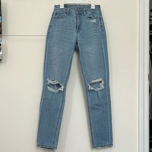 American Eagle Outfitters Light Blue Distressed Mom Jeans